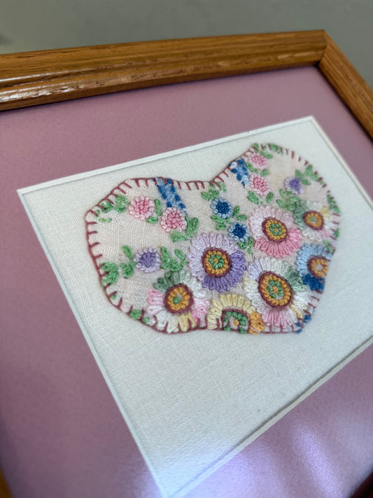 Framed Floral Heart Embroidery Art