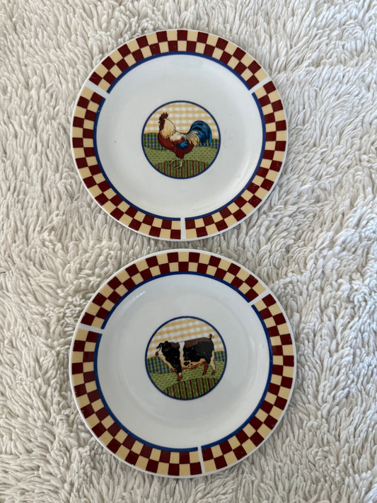 Farm Animal Plate Set (Rooster & Cow)