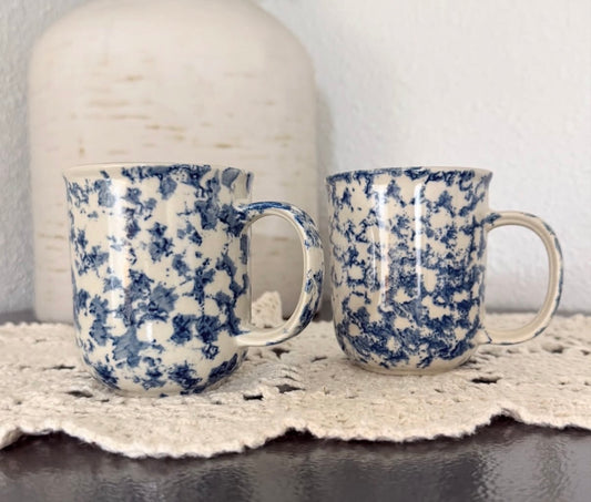 Vintage Folk Craft Animals Spongeware Mugs (Set of 2)